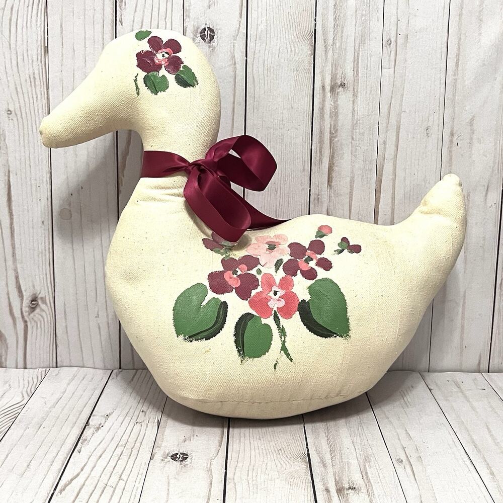 Handmade Fabric Duck Pillow Floral Painted Country Farmhouse Decor